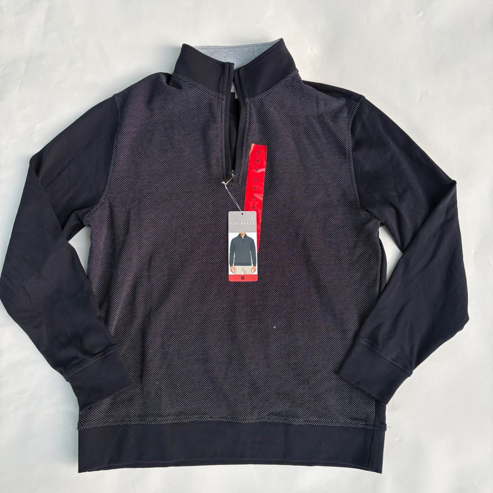 Ted Baker Mens Navy Blue 1/4 Zip Textured Pullover Sweater Size Medium 1816488